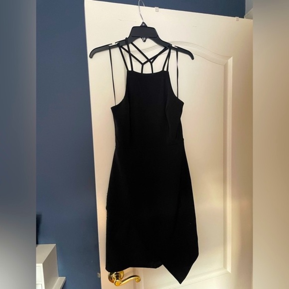 Express Asymmetrical Black Strapped Dress